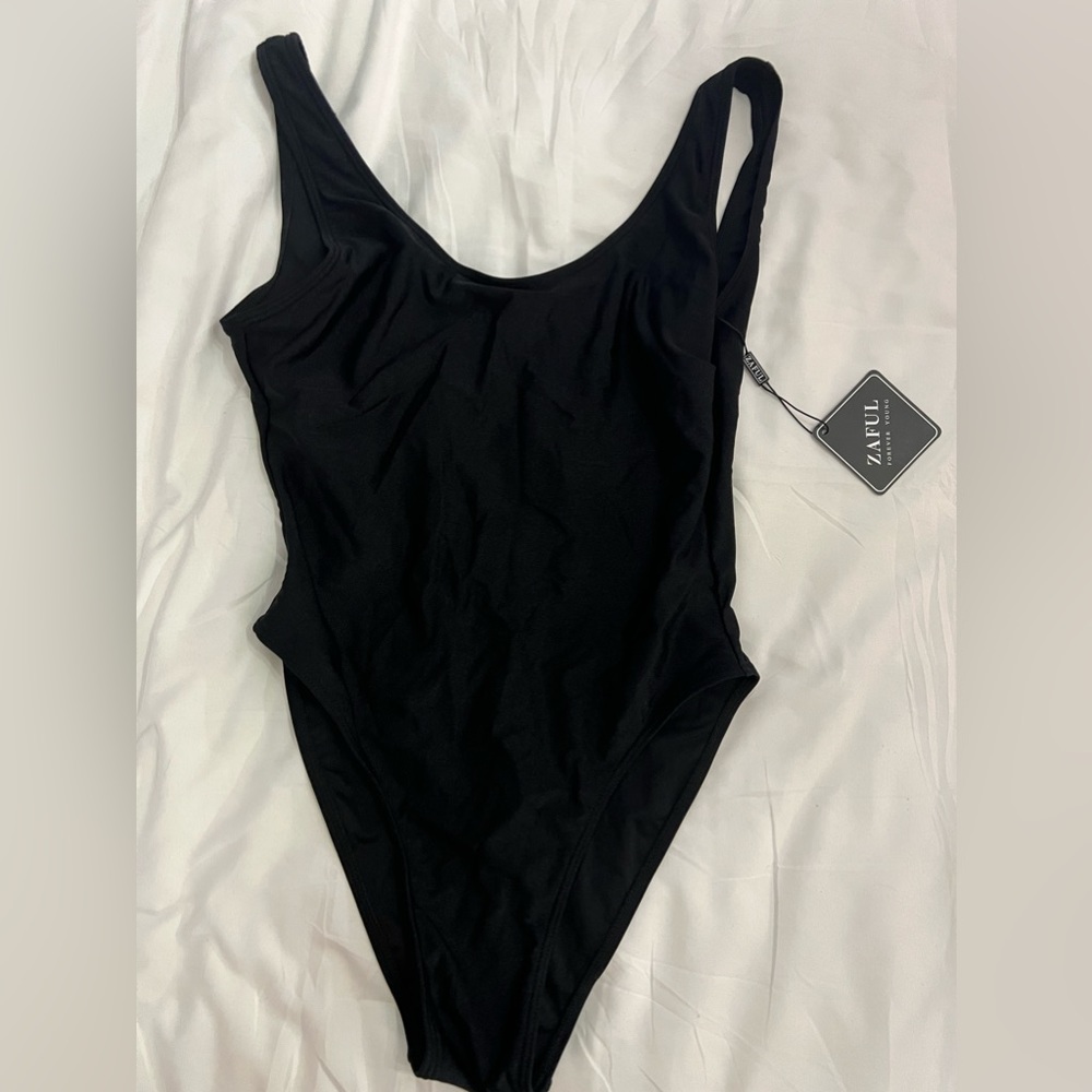 High rise cut ZAFUL black one piece bathing suit